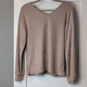 Women's Ribbed V-Neck Sweater - Beige